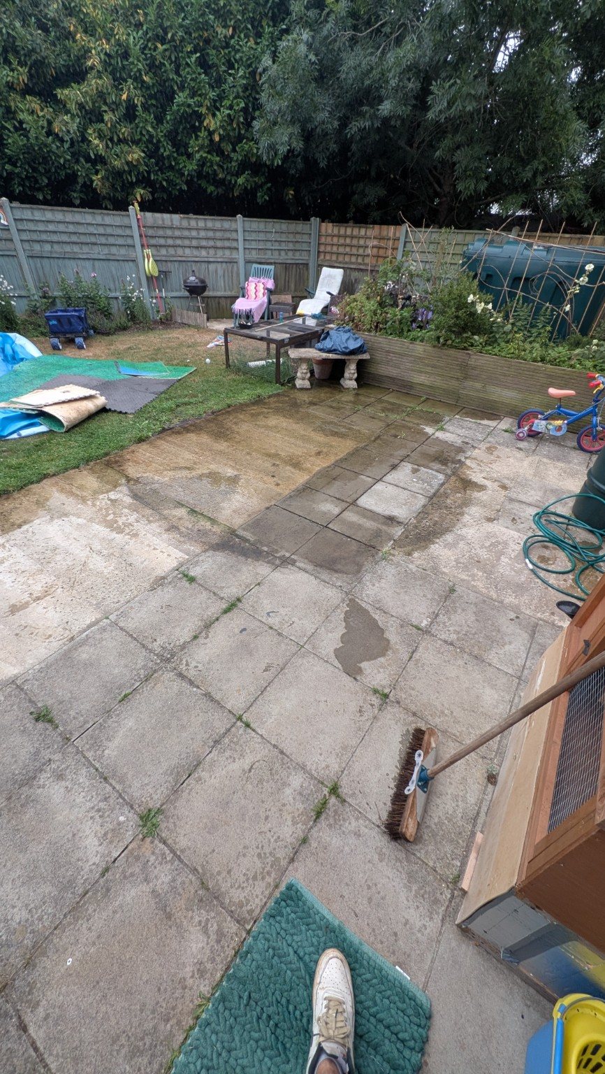 Patio before pressure washing